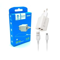 CHARGER ADAPTER DENMEN DC02V DUAL USB PORTS 2.4A WITH MICRO USB CABLE WHITE CHARGER ADAPTER DENMEN DC02V DUAL USB PORTS 2.4A WITH MICRO USB CABLE WHITE